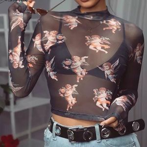COPY - Cupid Print mesh top